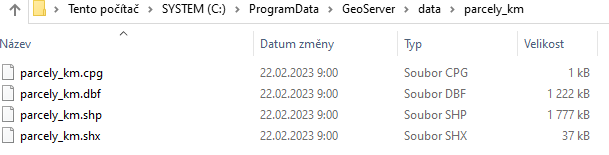 Data v domovském adresáři GeoServeru