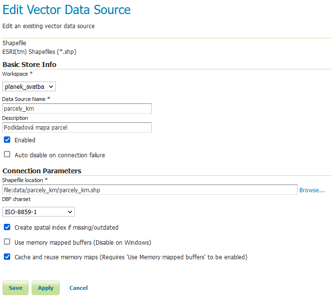 Vytvoření úložiště pro formát shapefile 